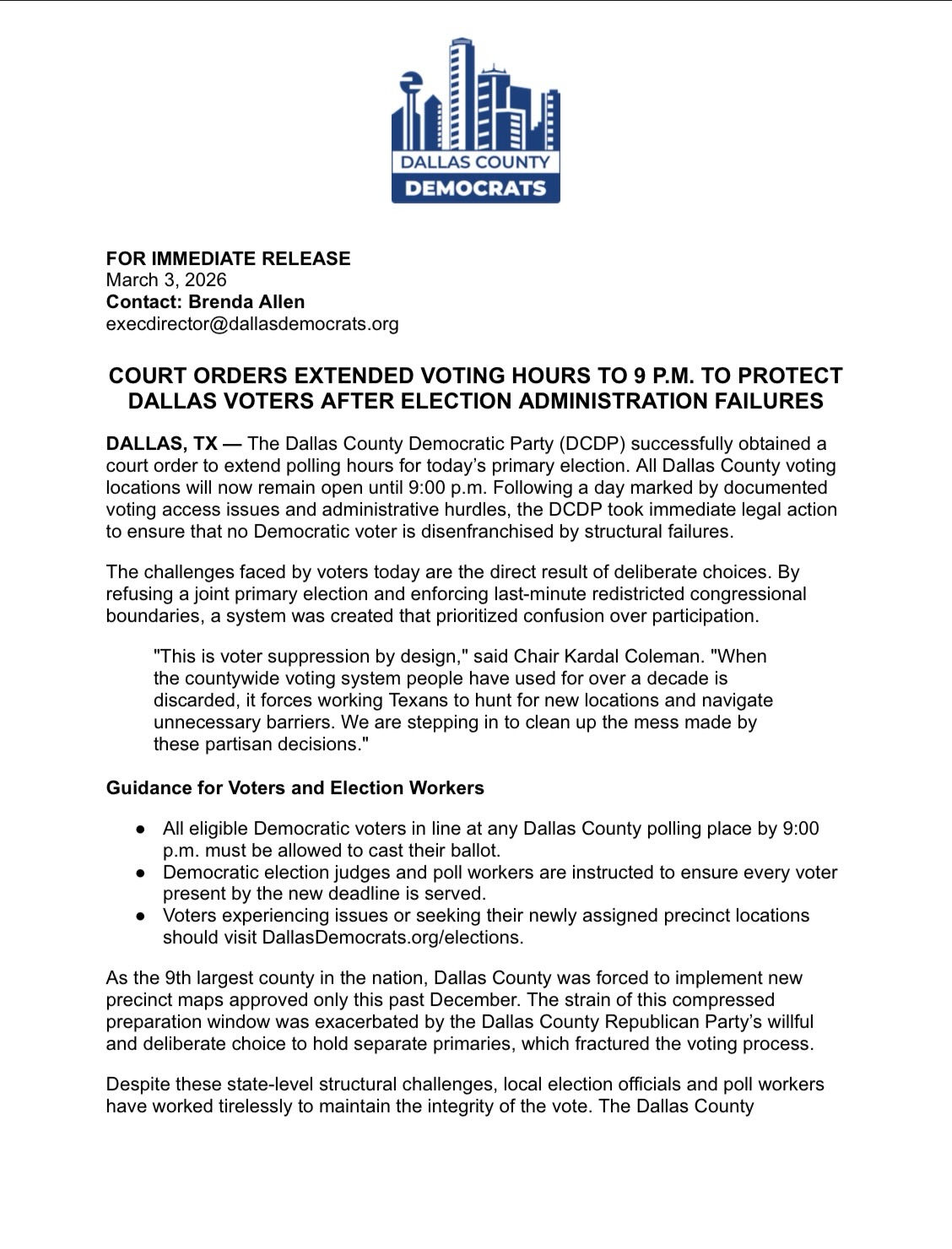 🚨 BREAKING: POLLS IN... - Dallas County Democratic Party | Facebook