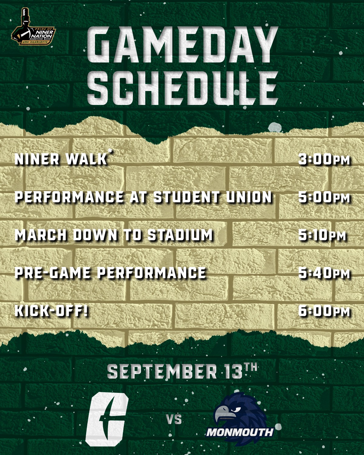 UNC Charlotte "Pride of Niner Nation" Marching Band