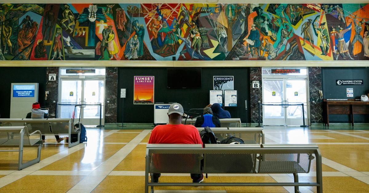 Historic murals in New Orleans' Union Passenger Terminal are the