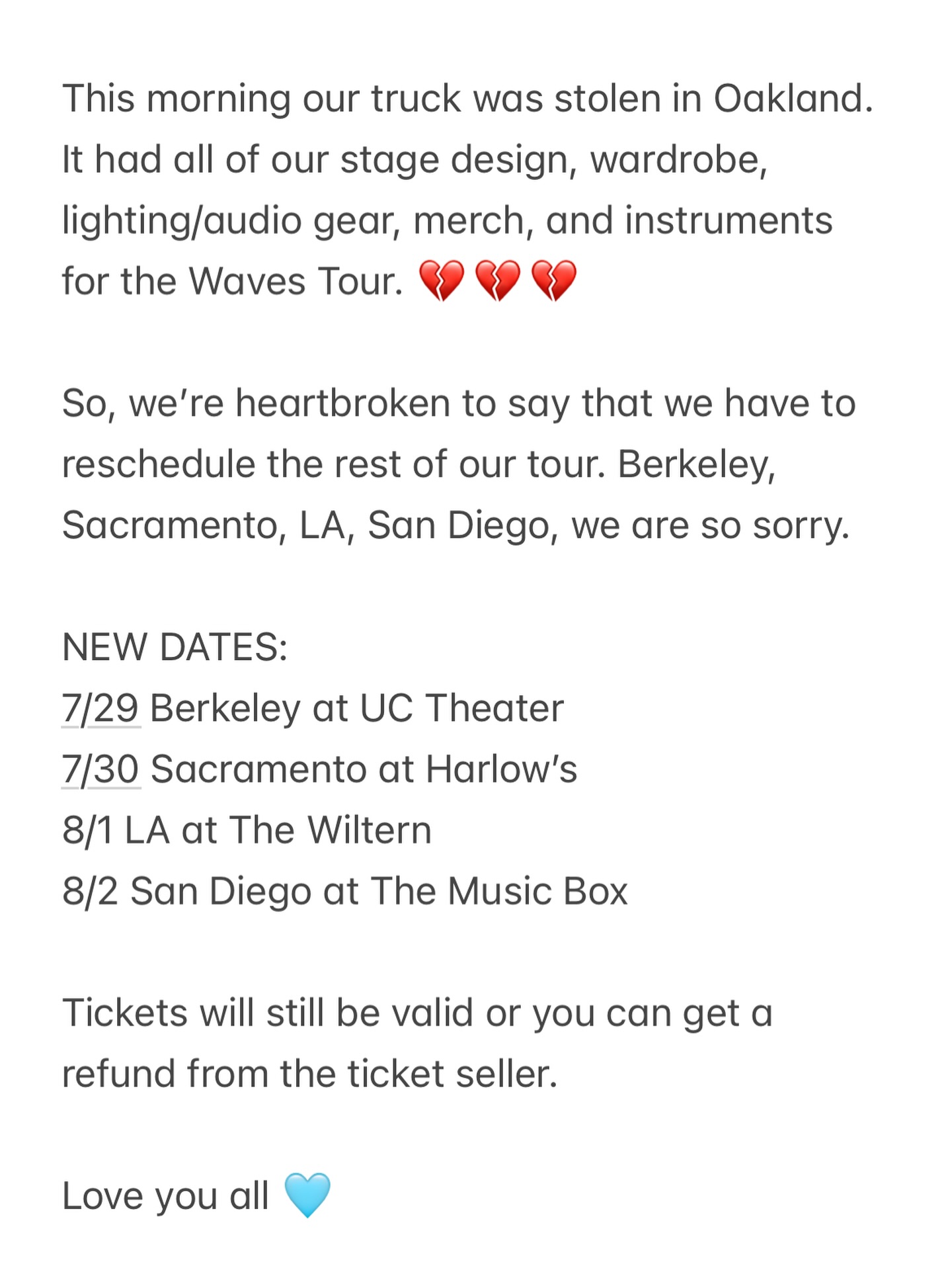 Dang Oakland smh. I just saw the Moonchild show at Cobb Energy