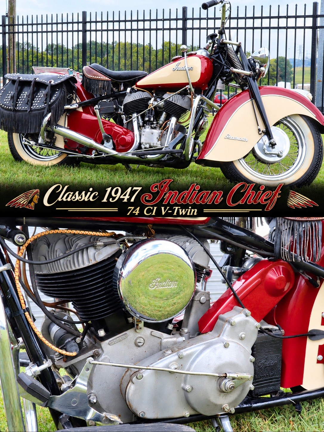 Classic 1947 Indian Chief 74 CI V TWIN 💙❤️🖤 The Classic 1947