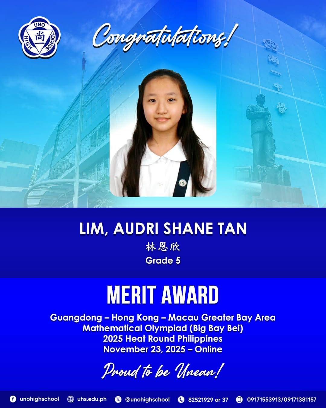 Uno - 🎉 Congratulations to Audri Shane Tan (林恩欣) of Grade 5! 🎉 Audri ...
