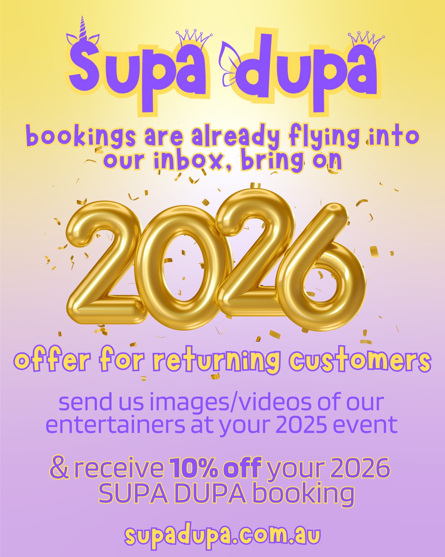 Supa - 🎉 2026 BOOKINGS HAVE ALREADY BEGUN! 🎉 Yep… we blinked and ...