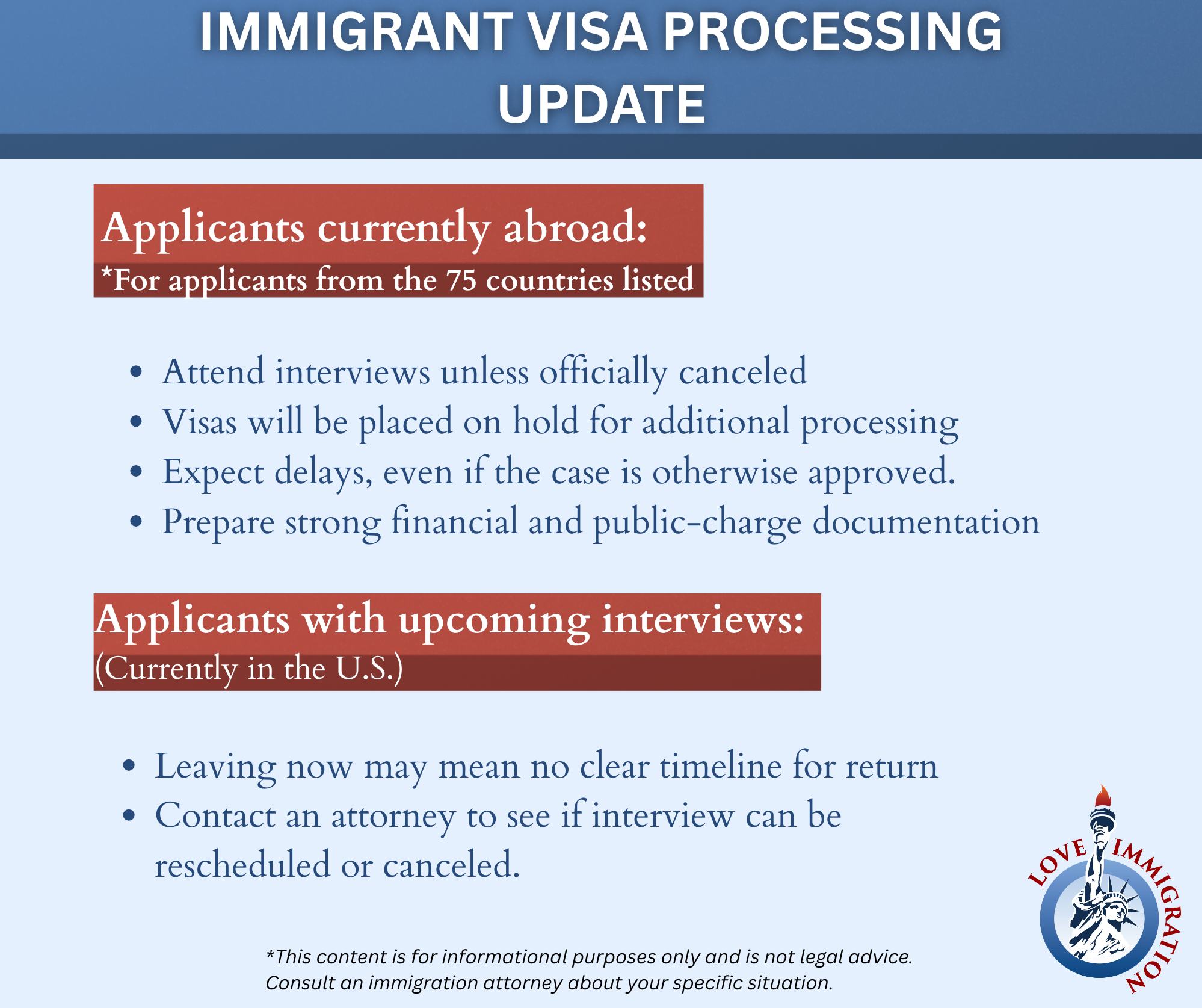📢 Update on Immigrant Visa... - Love Immigration Law Firm | Facebook