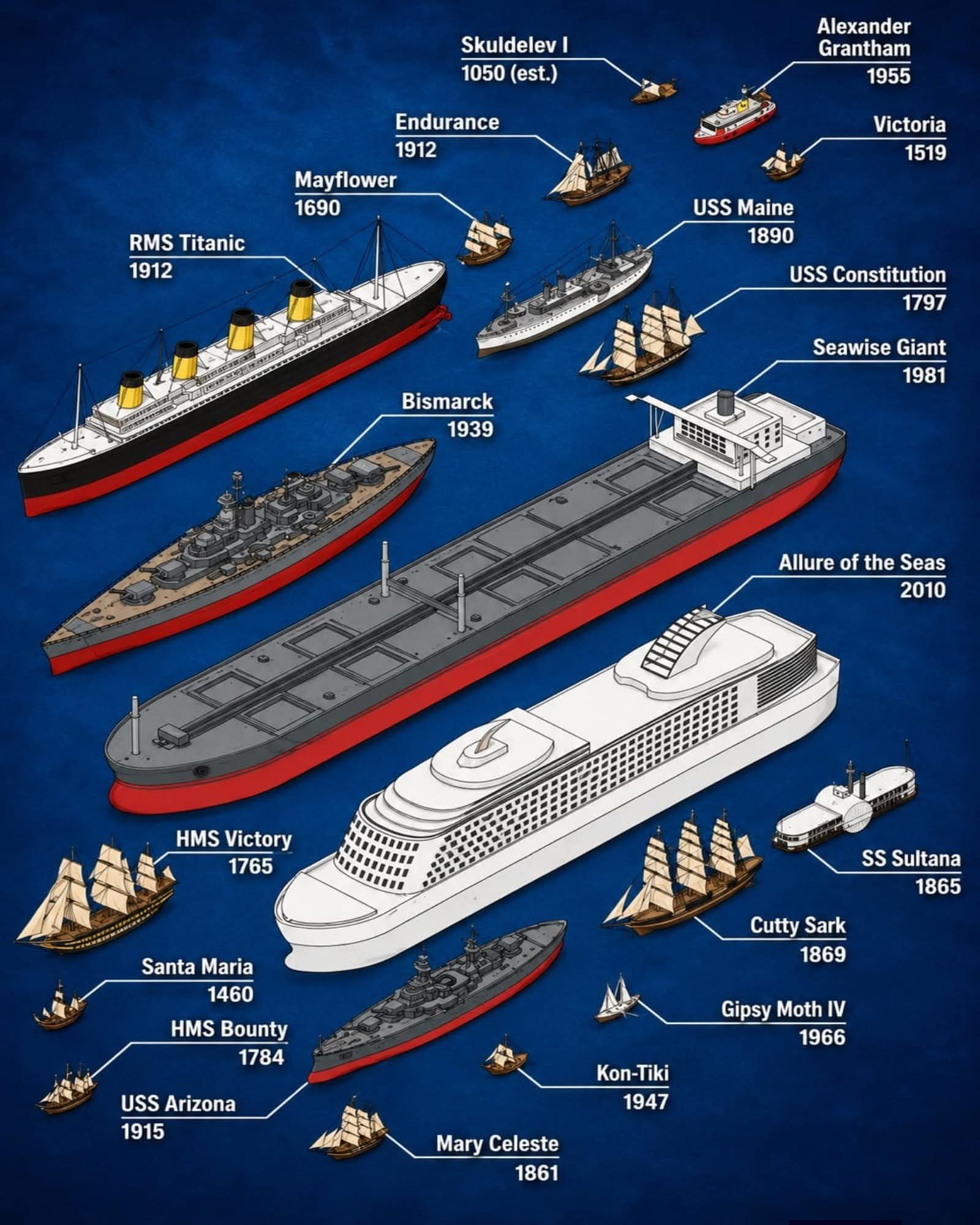 Historical ship size comparison with Pitcairn Island