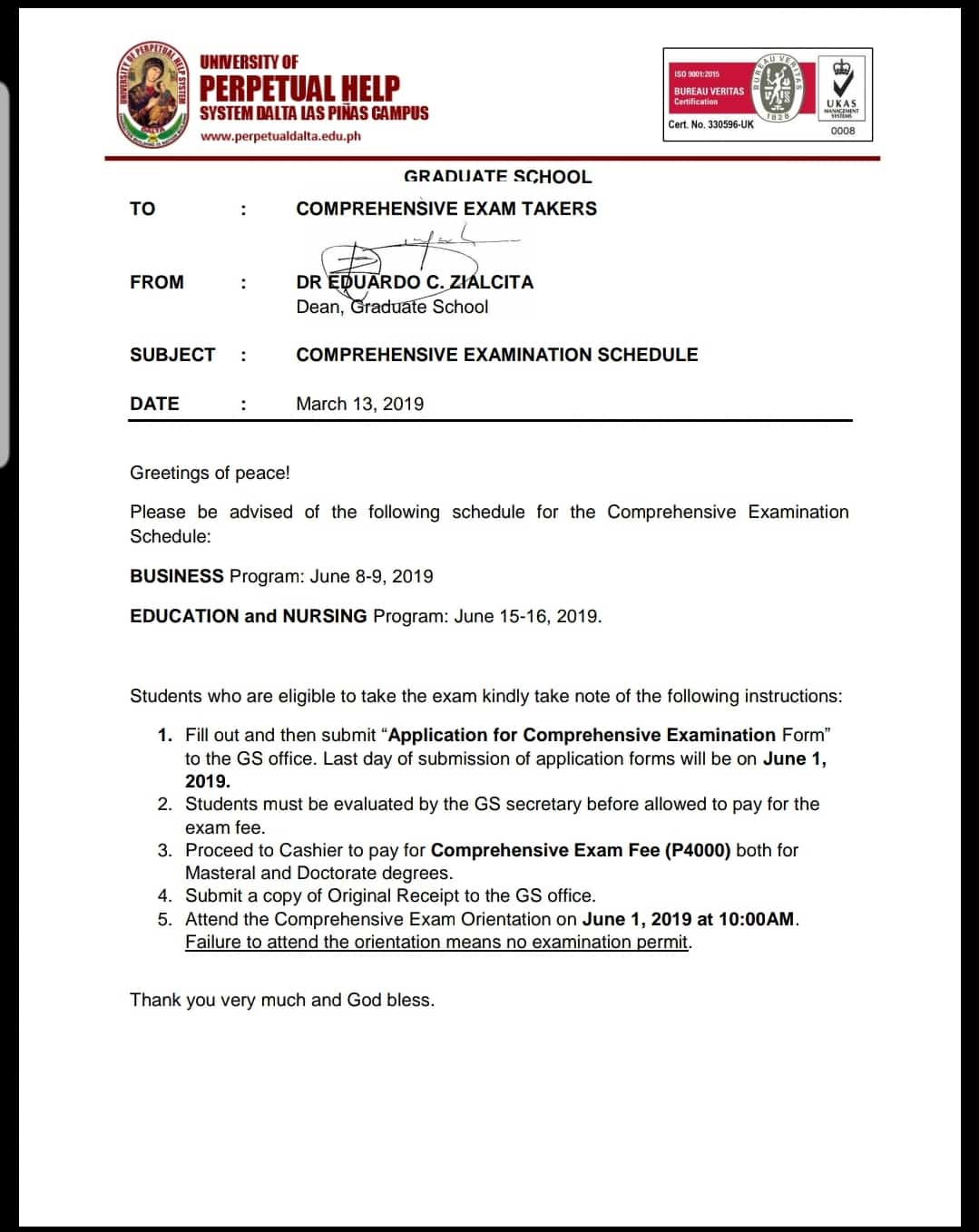 ANNOUNCEMENT: COMPREHENSIVE EXAM TAKERS Comprehensive Examination ...