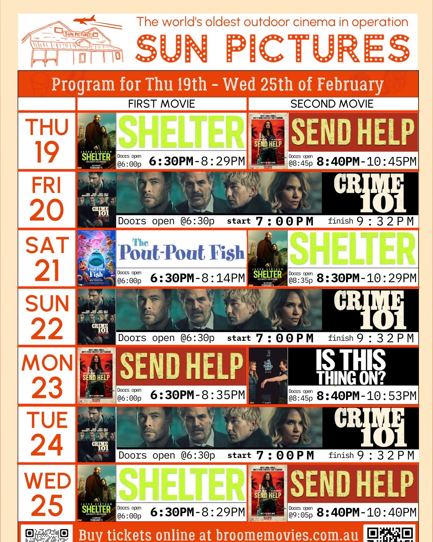 Sun - **Program for Thu 19th - 25th of Feb 2026** 🆕 𝗦𝗘𝗡𝗗 𝗛𝗘𝗟𝗣 (MA15+) 🆕 ...