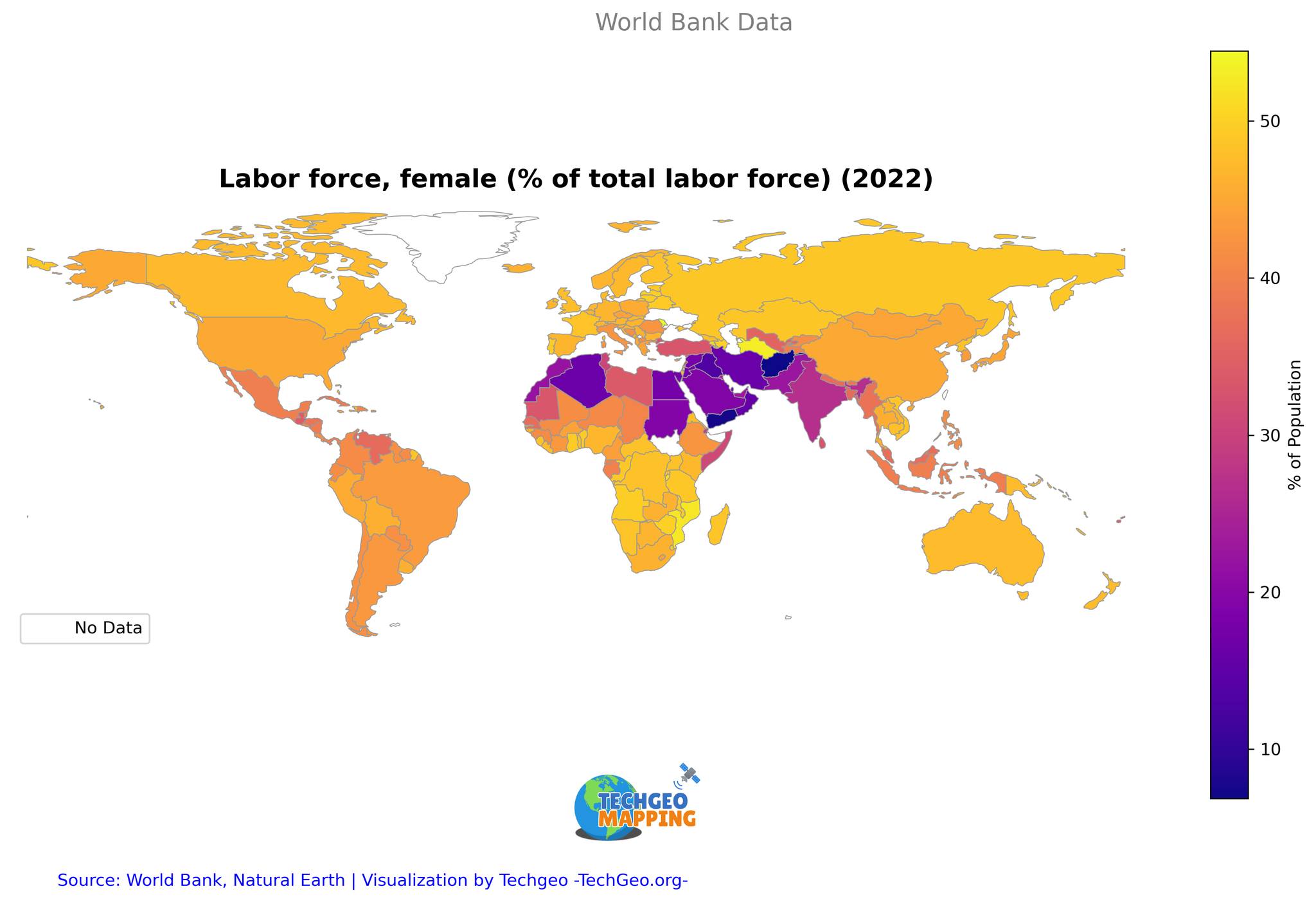 TechGeo - 🗺 Labor force female - % of total labor force- Map # ...