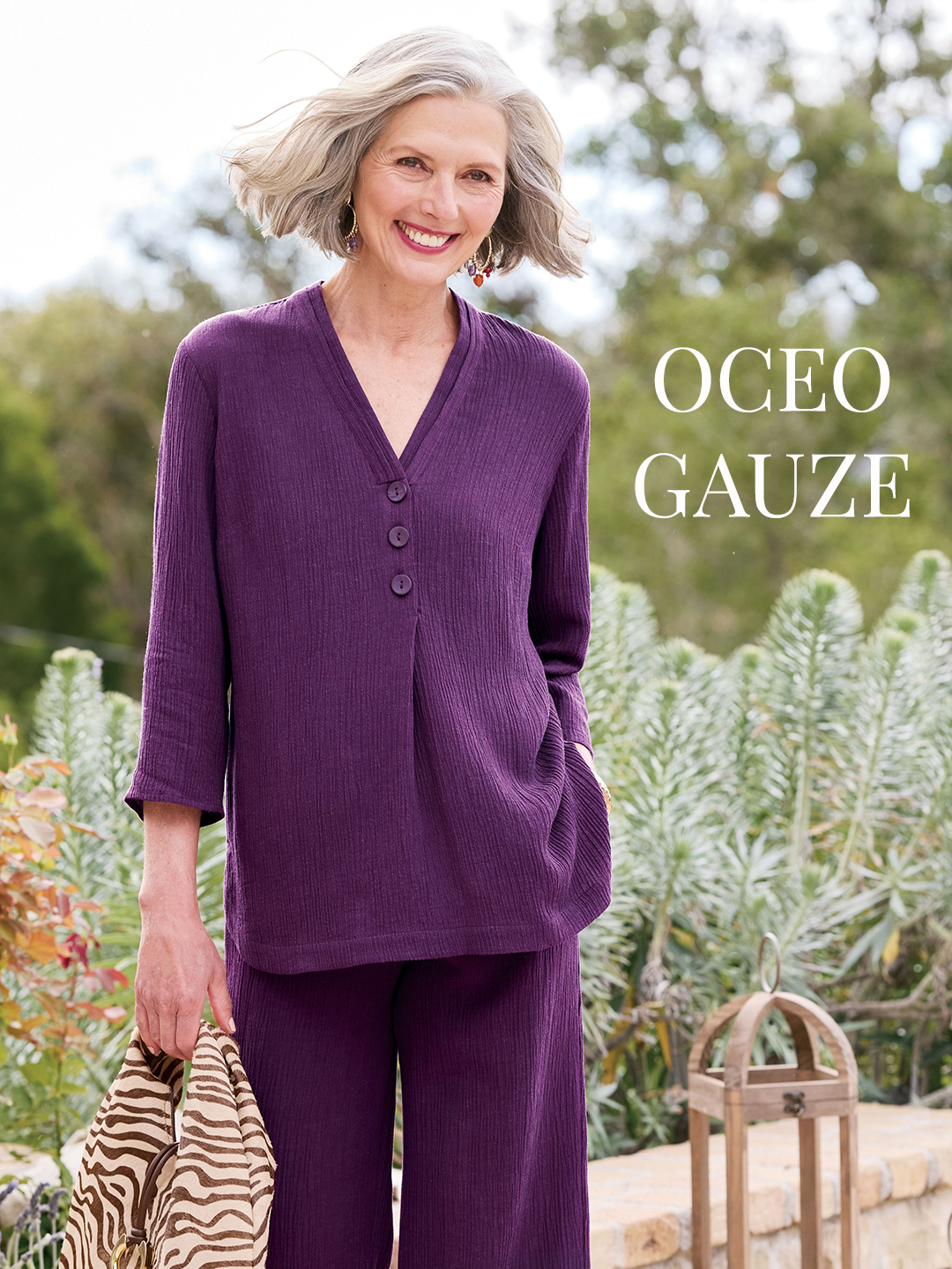 High-summer season meets airy Oceo crinkle gauze, with a relaxed