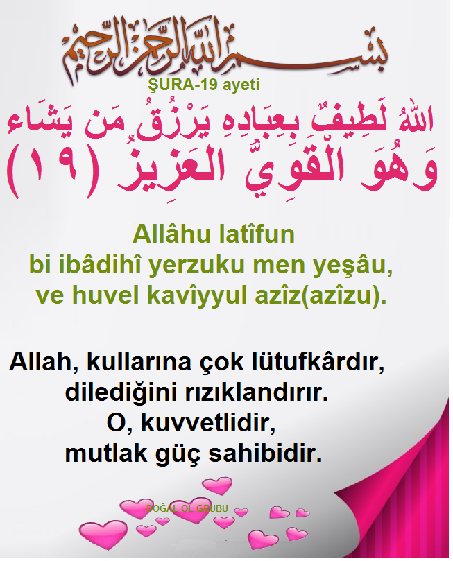 DOĞAL - Bismillâhirrahmânirrahîm. ŞURA-19 ayeti اللَّهُ لَطِيفٌ ...