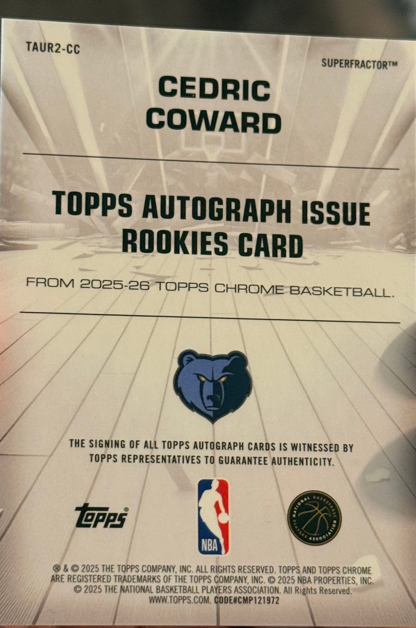 Pulled 1/1 Cedric Coward autograph card