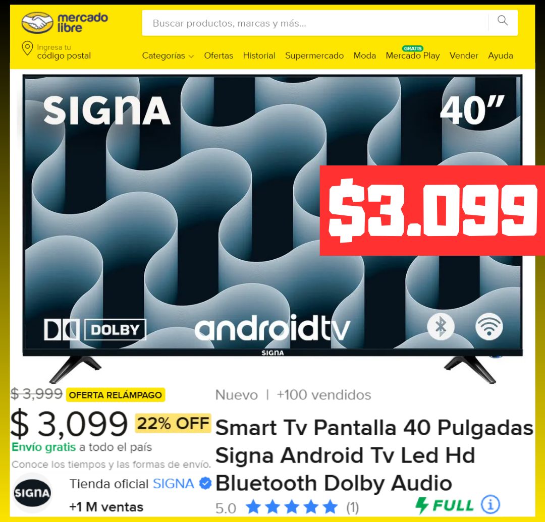 Rep - 📺🧠🍿 Smart Tv Pantalla 40 Pulgadas Signa Android Tv Led Hd ...