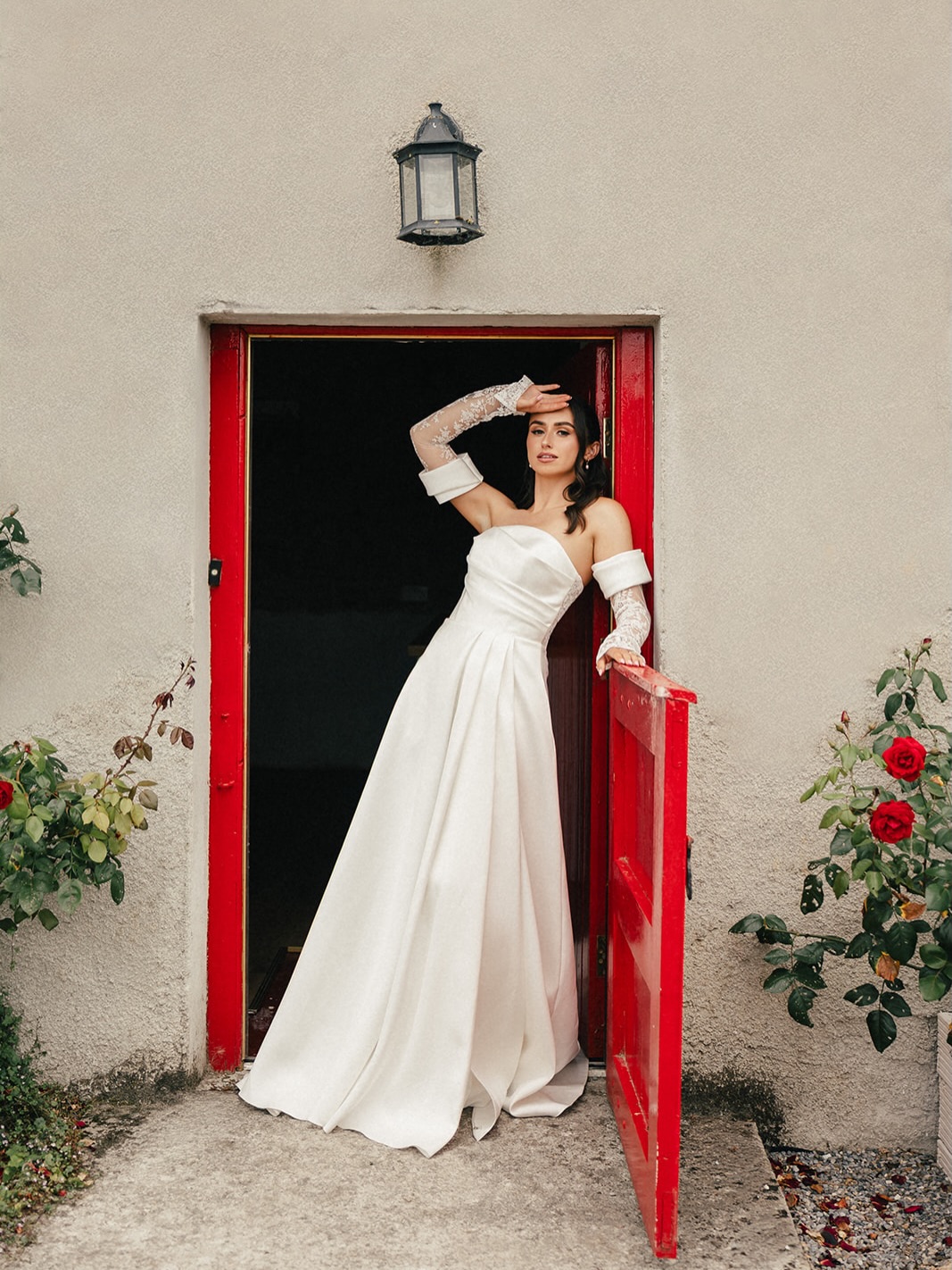 formal dress shops ireland Vogue inspired bridal moment in the Irish countryside among 200 year old roses 🌹 Dresses/accessories The White Room | Bridal Shop Mia Lavi formal corset dress with sleeves