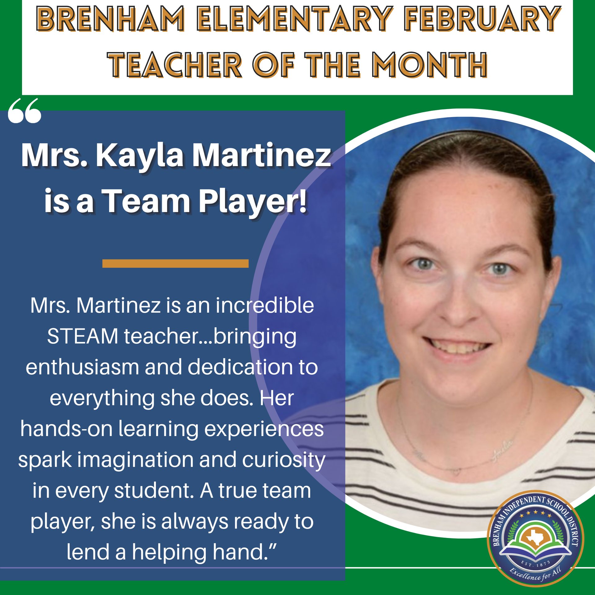 Brenham ISD - 👏 Congratulations to Brenham Elementary's... | Facebook