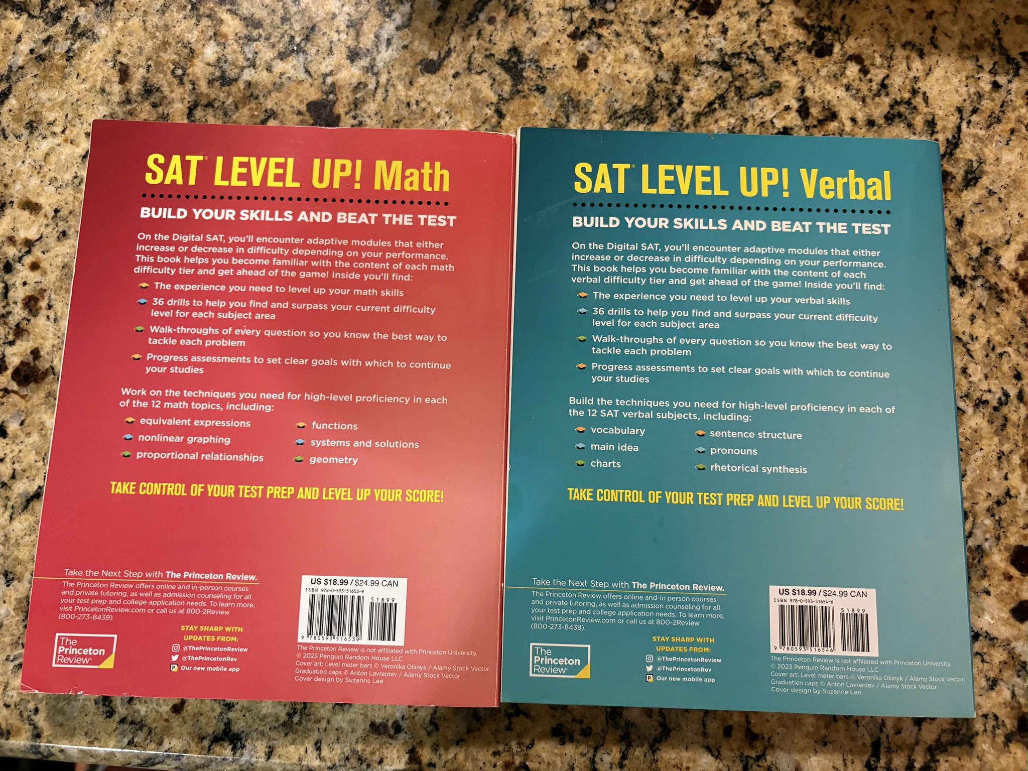 SAT Princeton Level Up Math and Verbal LIGHTLY USED books (written in ...