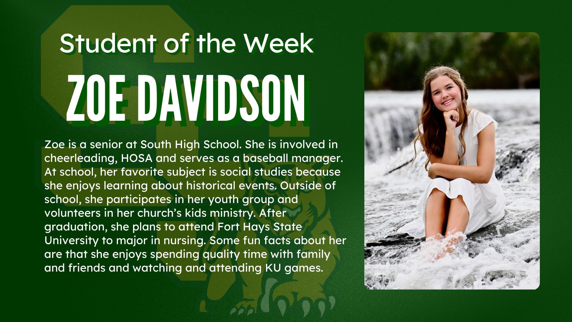 Salina - Congratulations to SHS Student of the Week, Zoe Davidson! # ...