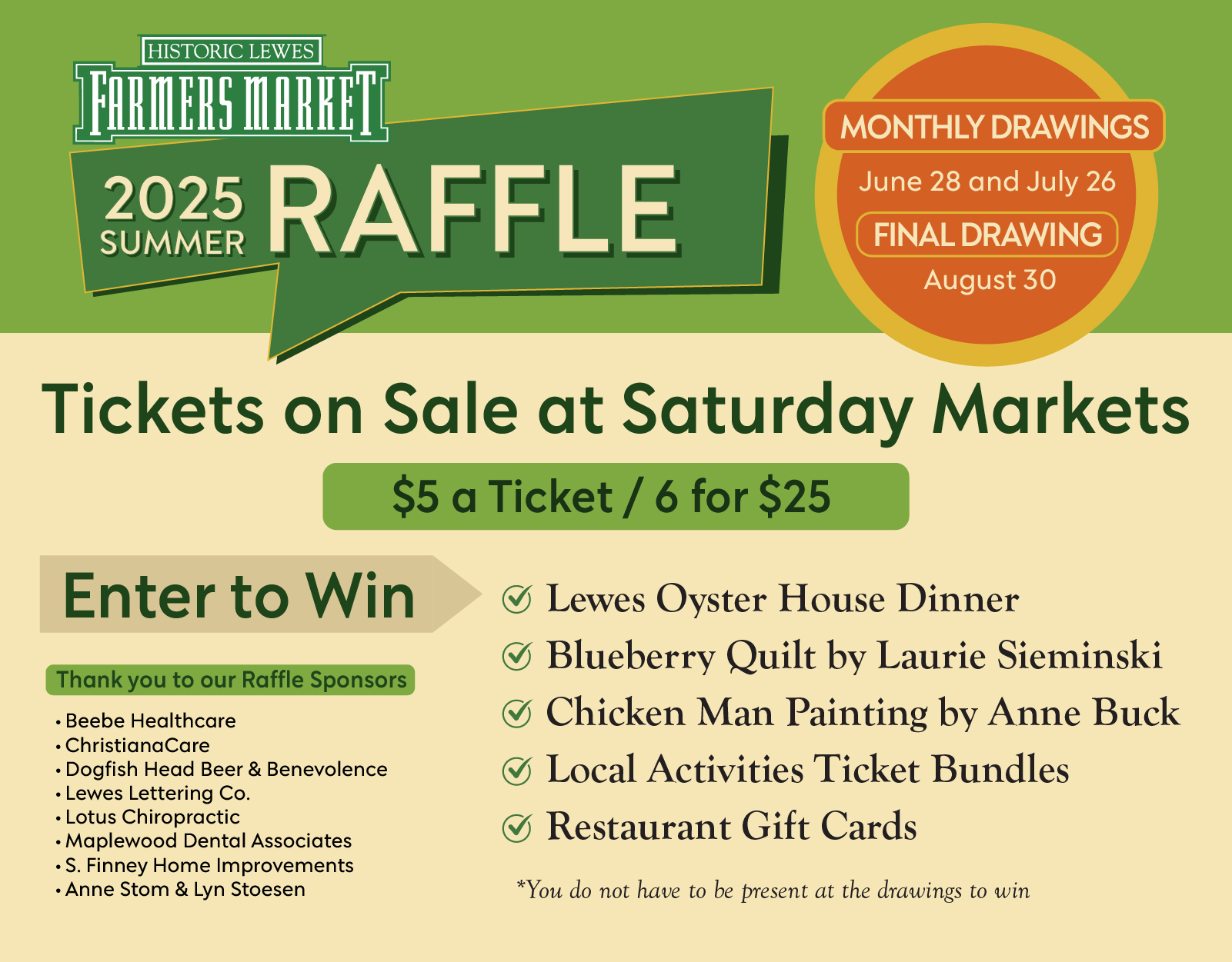 🎟️The HLFM Summer Raffle... - Historic Lewes Farmers Market | Facebook