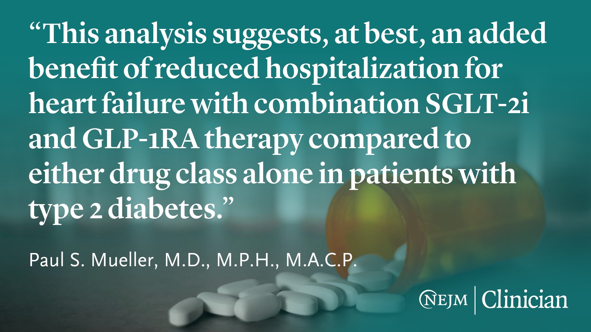 Therapy with either a SGLT2 inhibitor or a GLP-1 receptor agonist is associated with improved cardiovascular and kidney outcomes in type 2 diabetes. However, it's unclear whether these benefits are additive when