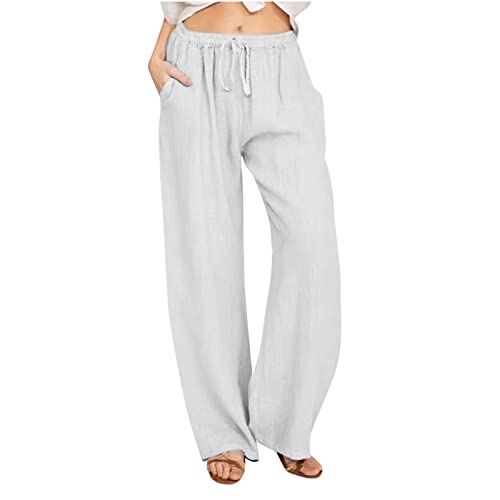Pantalon Large Femme Été Lin Fluide - Taille Élastique, Poches, Style Chic Décontracté Respirant, Pantalon Ample Tendance 2025