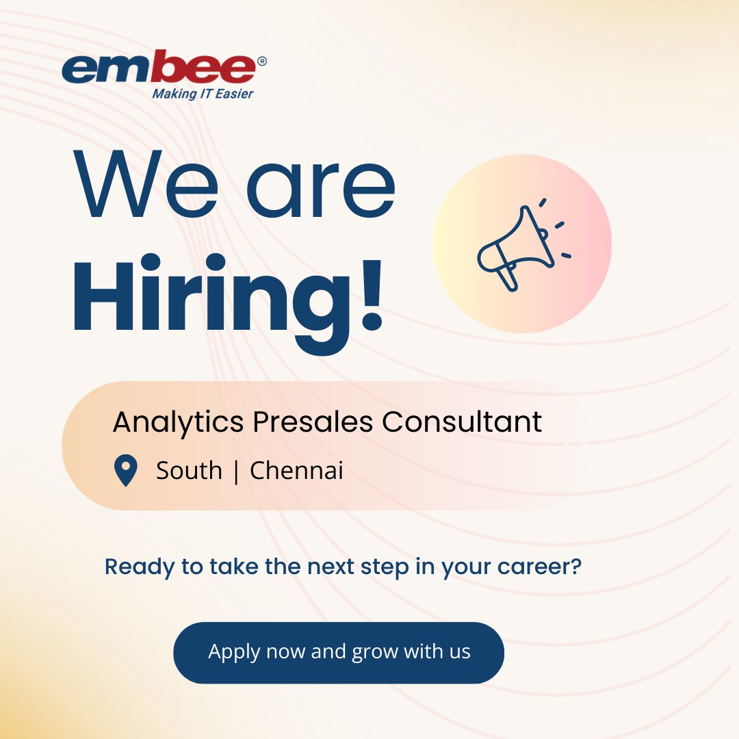 Embee - 𝗪𝗲’𝗿𝗲 𝗛𝗶𝗿𝗶𝗻𝗴: 𝗔𝗻𝗮𝗹𝘆𝘁𝗶𝗰𝘀 𝗣𝗿𝗲𝘀𝗮𝗹𝗲𝘀 𝗖𝗼𝗻𝘀𝘂𝗹𝘁𝗮𝗻𝘁 | 𝗖𝗵𝗲𝗻𝗻𝗮𝗶 Where ...