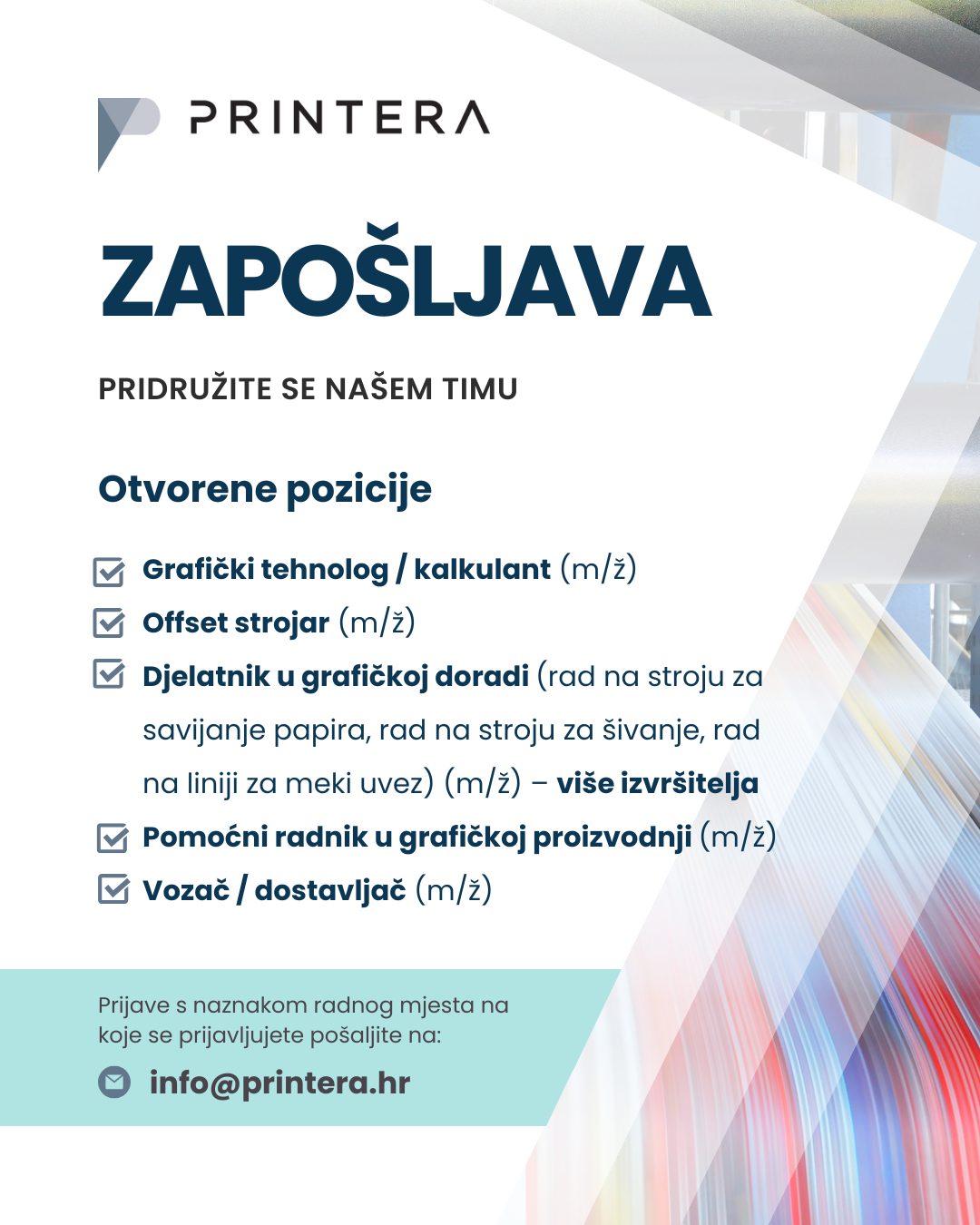 Printera - [ZAPOŠLJAVAMO – ŠIRIMO TIM U PRINTERI] Zbog povećanog opsega ...