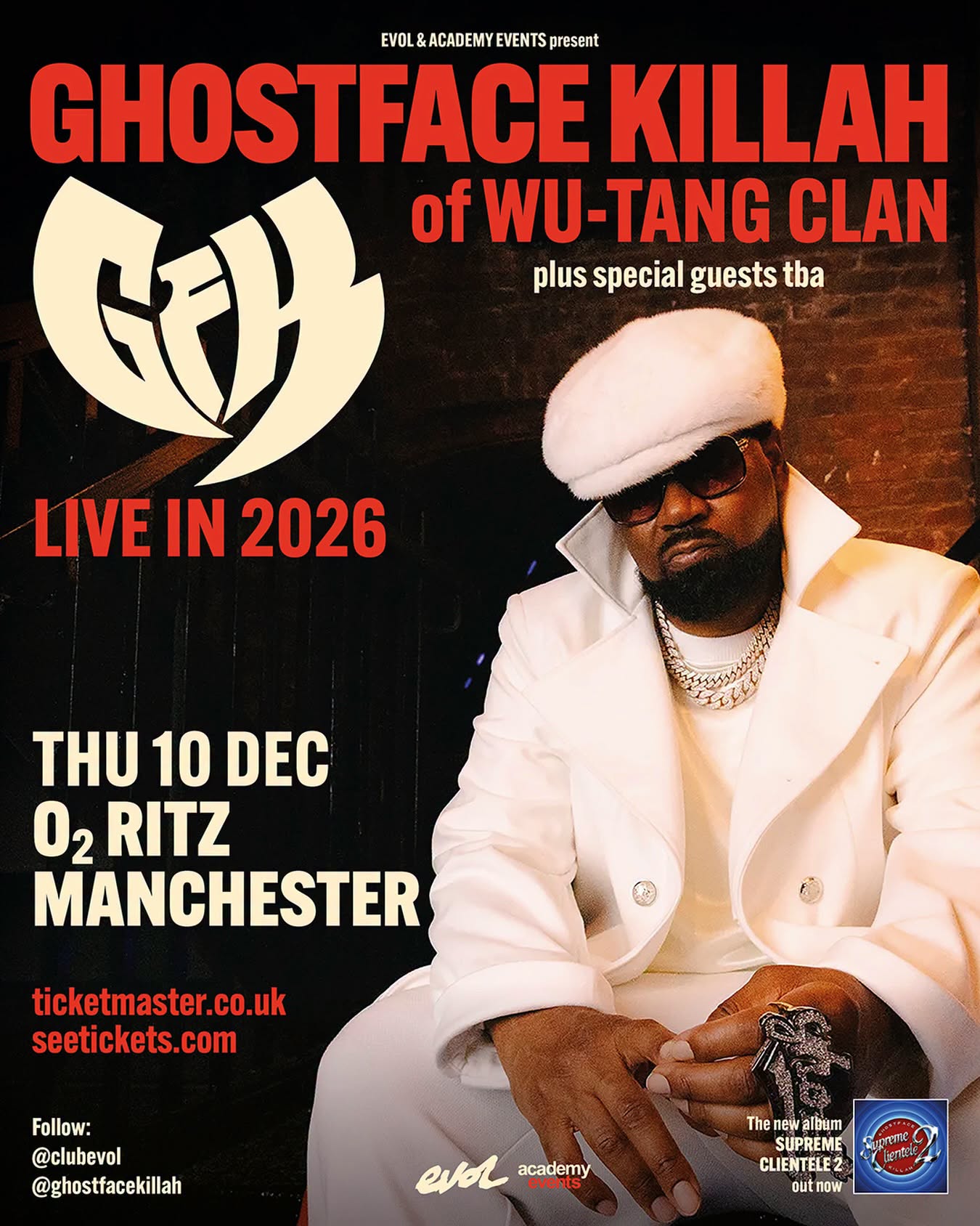 Ghostface Killah live at O2 Ritz Manchester Dec 2026