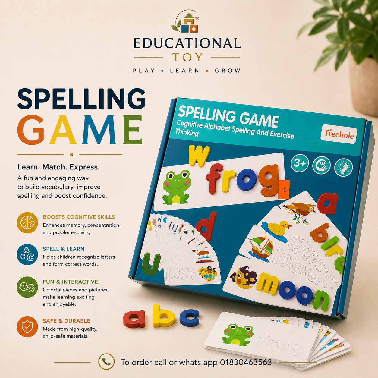 Wooden Alphabet Spelling Game – Juguete Educativo De Madera Para Aprender El Abecedario, Con 28 Tarjetas Y 52 Letras, Ideal Para Niños De 3+