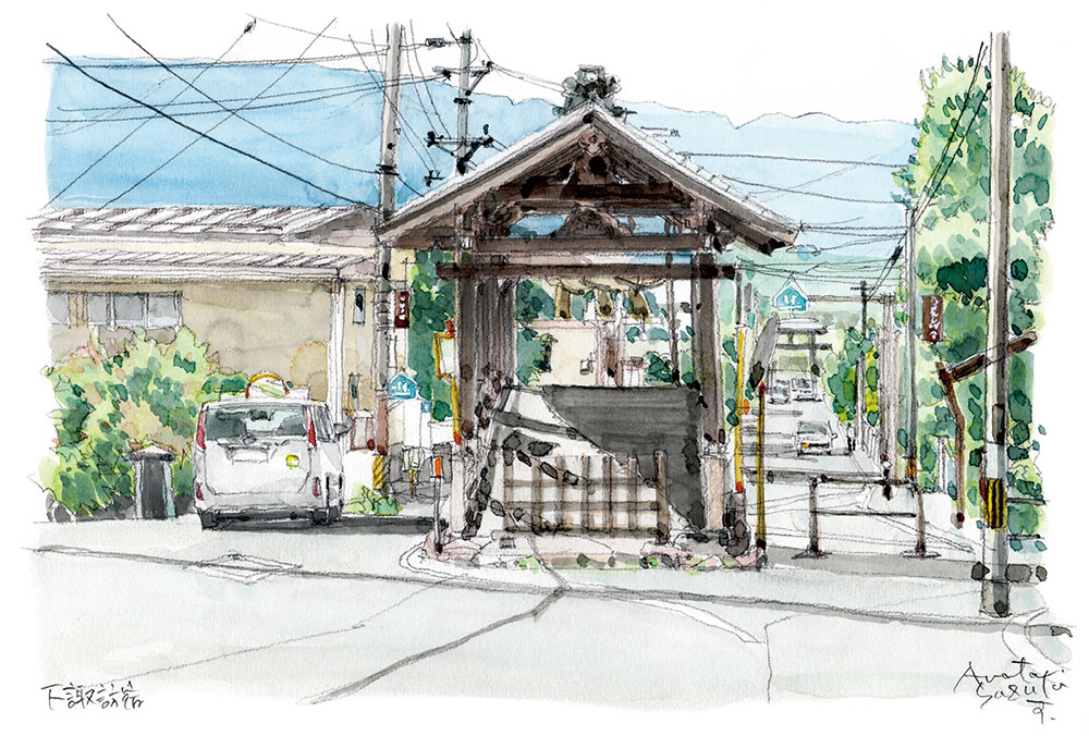 波の浸食によって出来たダイナミックな海岸線の荒崎公園の弁天島の絵を