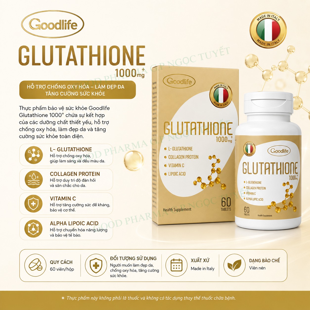 glutathione goodlife ✨ 1000MG Chống oxy hóa – Hỗ trợ làm sáng da – Nuôi dưỡng vẻ đẹp từ bên trong Làn da không chỉ chịu ảnh hưởng bởi tuổi tác mà Options:NAD 100mg Injection (Single Treatment) Medicube Skin Repair Cream Apex - Trizomal Glutathione