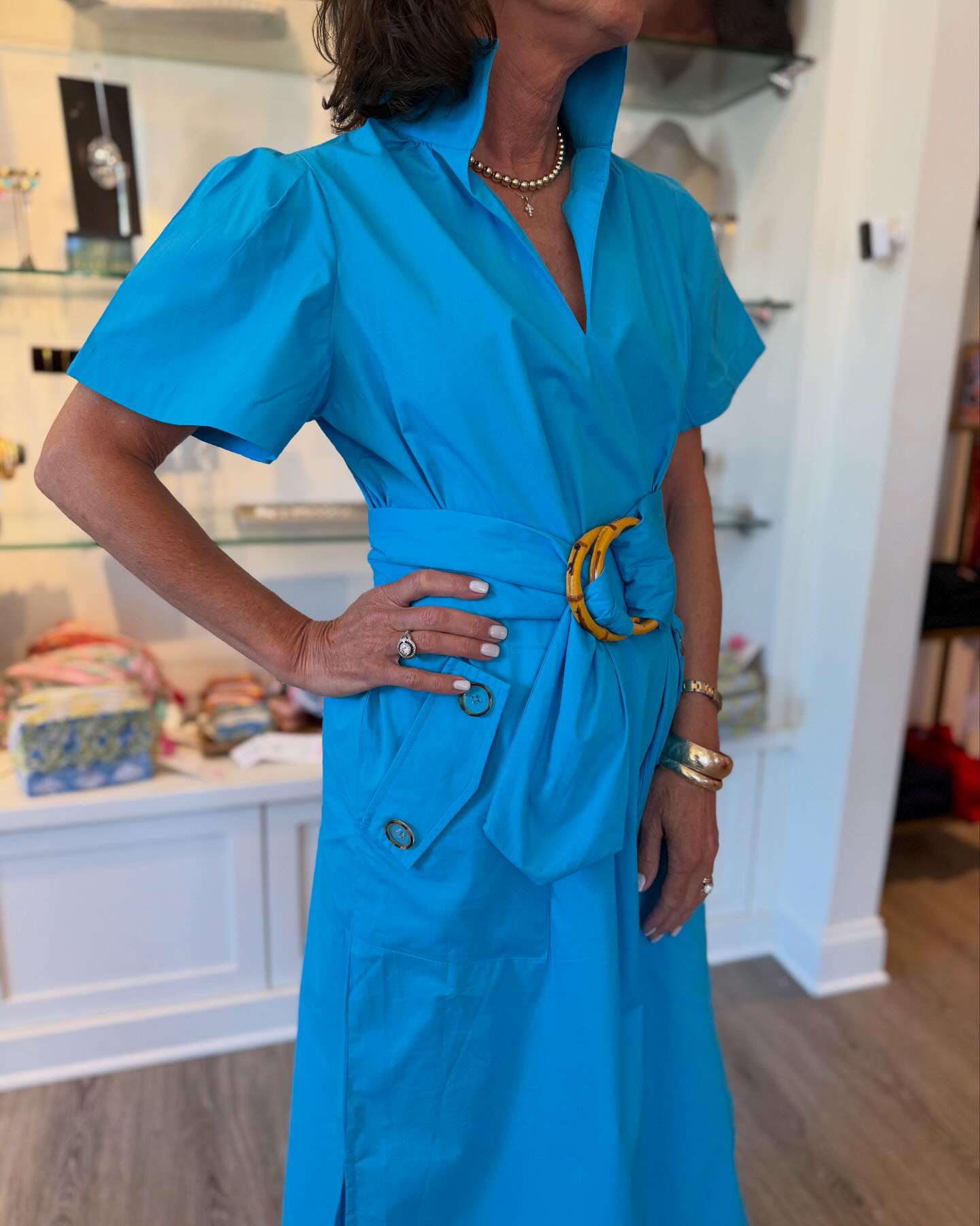 gretchen blue dress from Holly Shae, STUNNING! Available in this gorgeous aqua blue, in white and in black. Wear with or without the included belt with bamboo rings. 🧡Come see us!🧡 Ladies' 6 Button Vest Midi dress Evening dresses & Gowns Color:As Pictures on styling makes getting