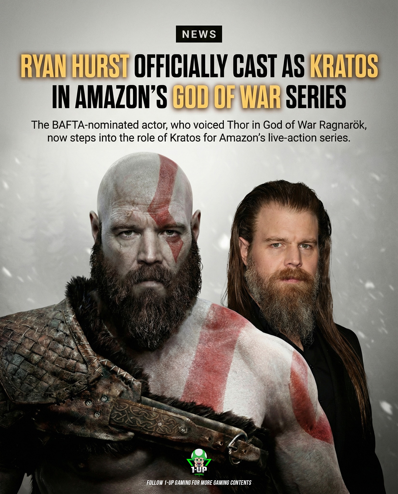 1- - Amazon MGM Studios has officially cast Ryan Hurst as Kratos in the ...