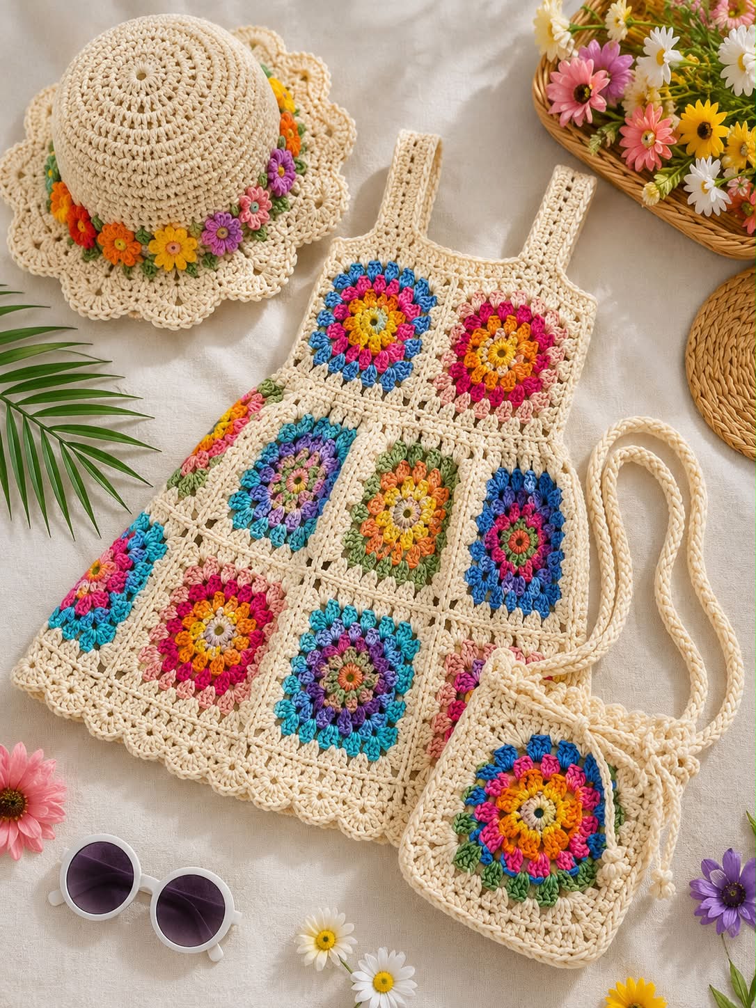 crochet granny square dress Summer Robin yarn weight 3 100% acrylic 320 yards each Granny squares, but make it