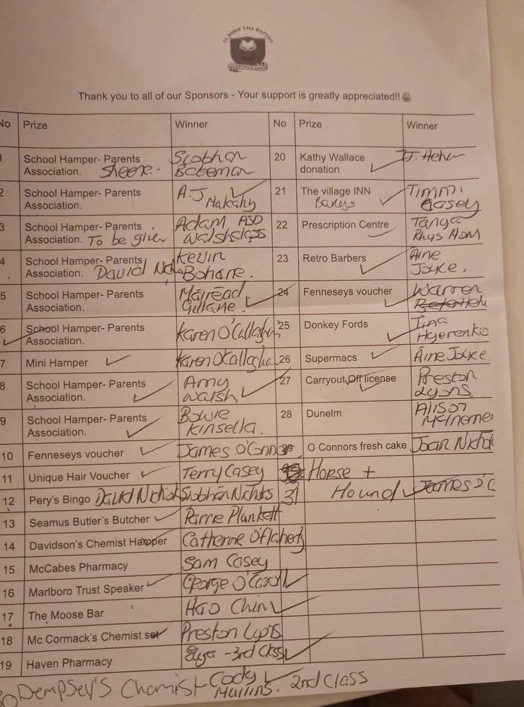 St. - Congratulations to all 31 winners in our annual Christmas Raffle ...