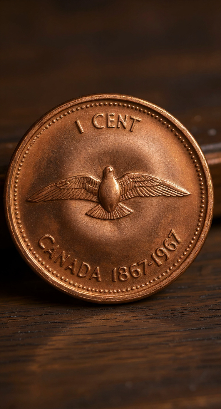 A 1967 Alex Colville designed Canadian $1 coin.