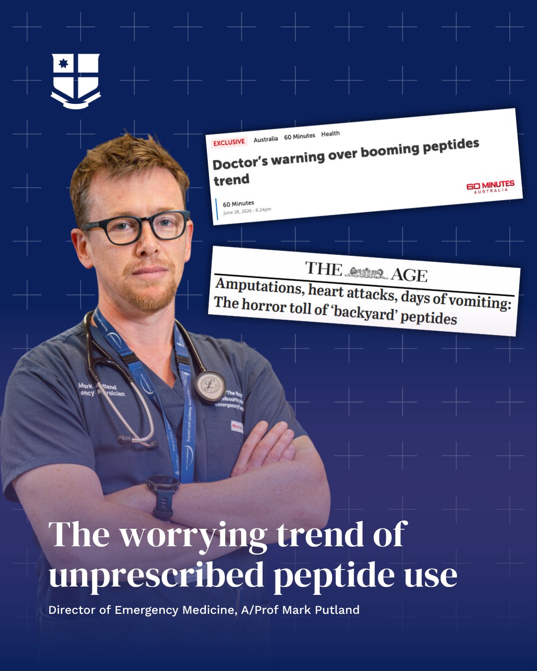 🏥 A/Prof Mark Putland, Director of Emergency Medicine at the RMH, has seen a concerning amount of people admitted to the emergency department recently with peptide-related complications. Many patients had turned to
