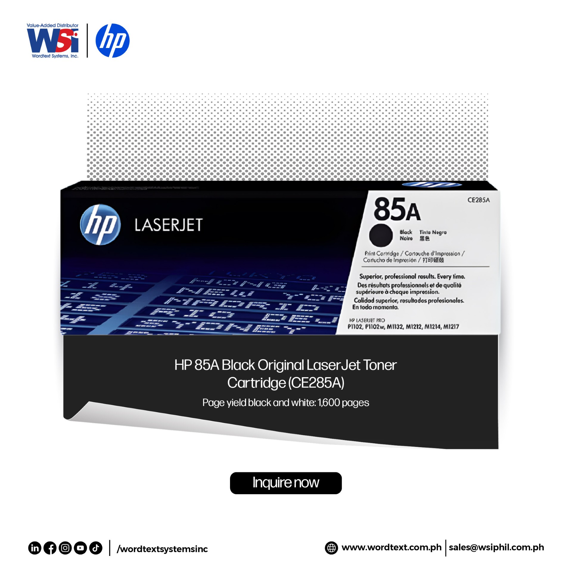 Techsupplies99 CE285A 85A Toner Cartridge – Black, Compatible With HP LaserJet P1102w M1132 M1217nfw