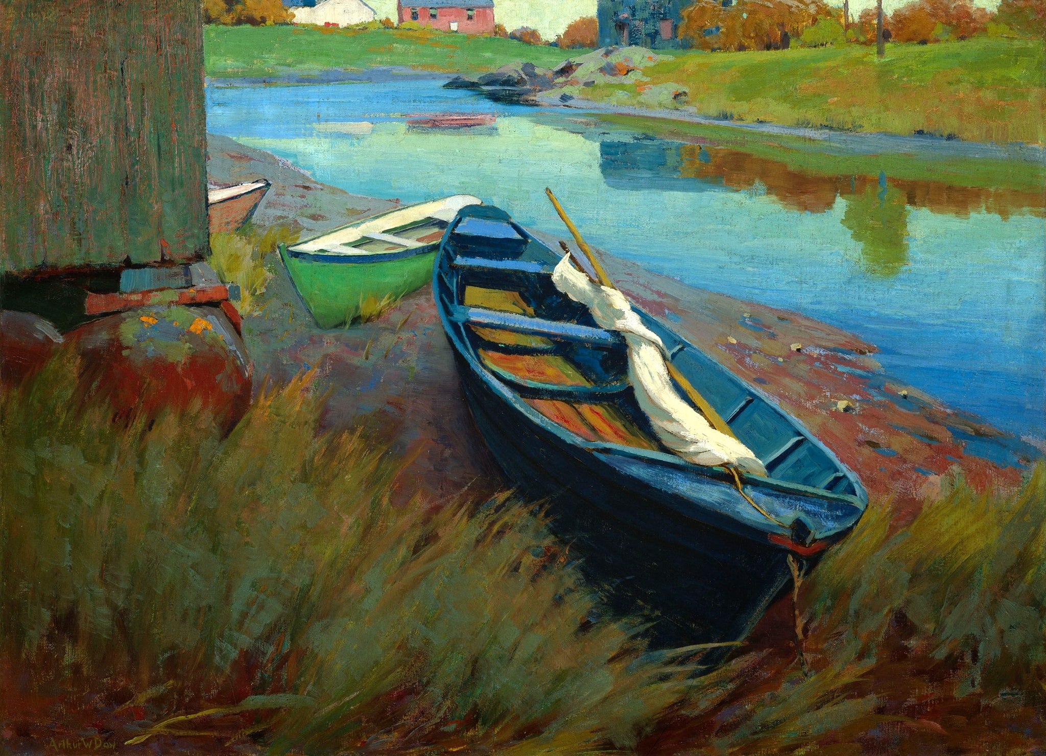 Arthur Wesley Dow (American, 1857-1922) Boats at Rest, 1895 Oil on