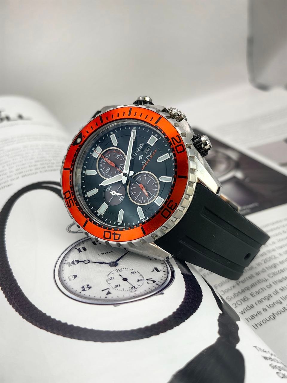 Citizen Promaster 200m Eco Drive 44mm Diver with Orange Bezel. A