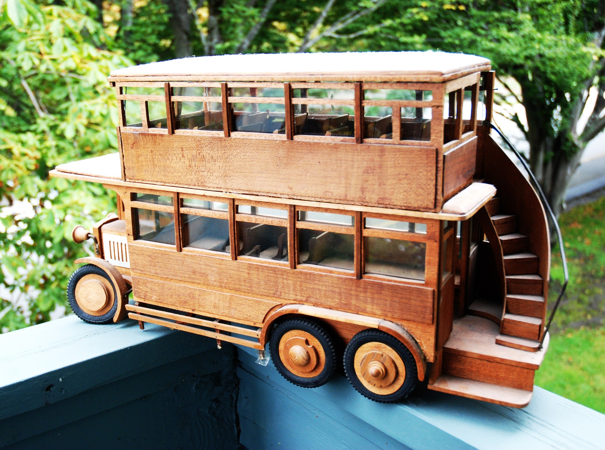 What is this vintage London-style double-decker bus model?