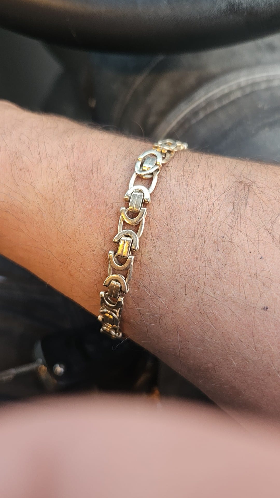 Square Byzantine Link Chain Necklace 14K Yellow Gold - Hollow