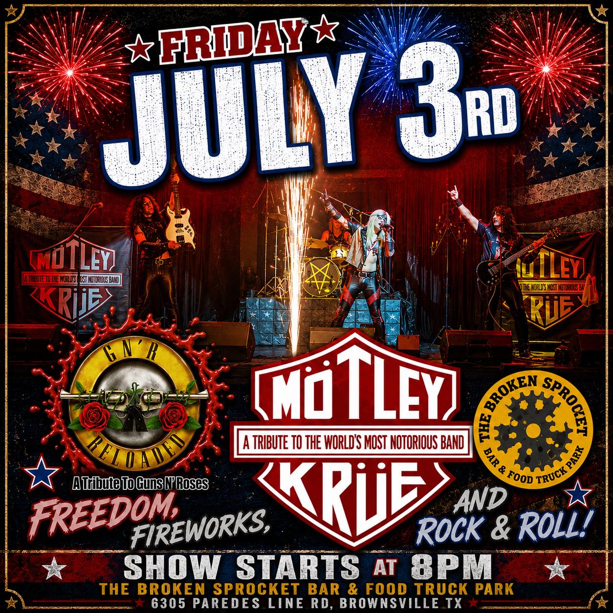 Motley Crue tribute band live at The Broken Sprocket in 