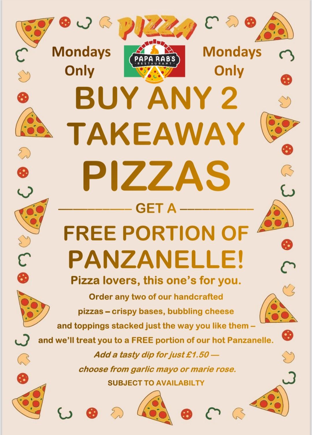 🍕 Monday just got tastier… 😋 Kick... - Papa Rab's Restaurant | Facebook
