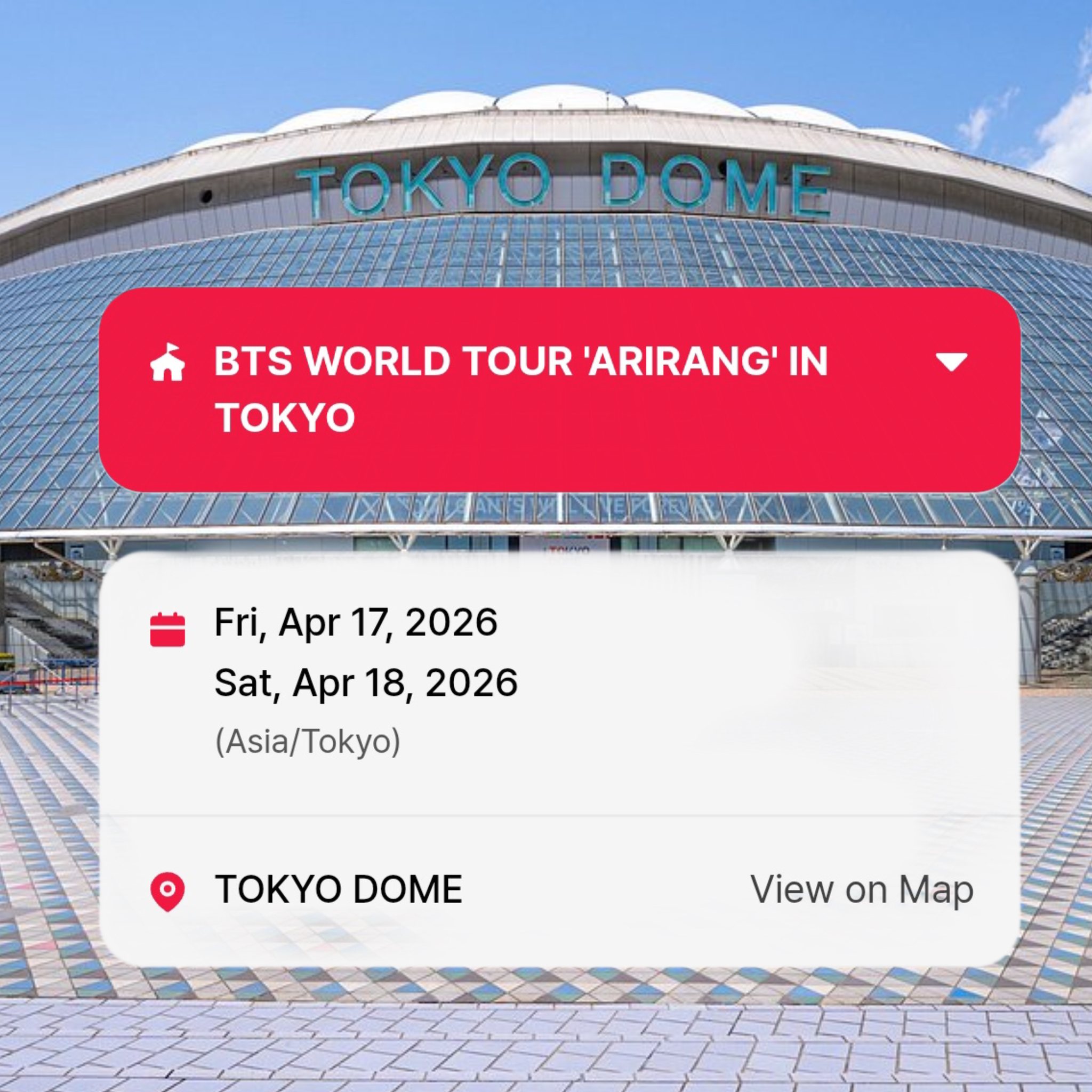 BTS WORLD TOUR 'ARIRANG' IN TOKYO SCHEDULE 💜 🗓️ April 17–18
