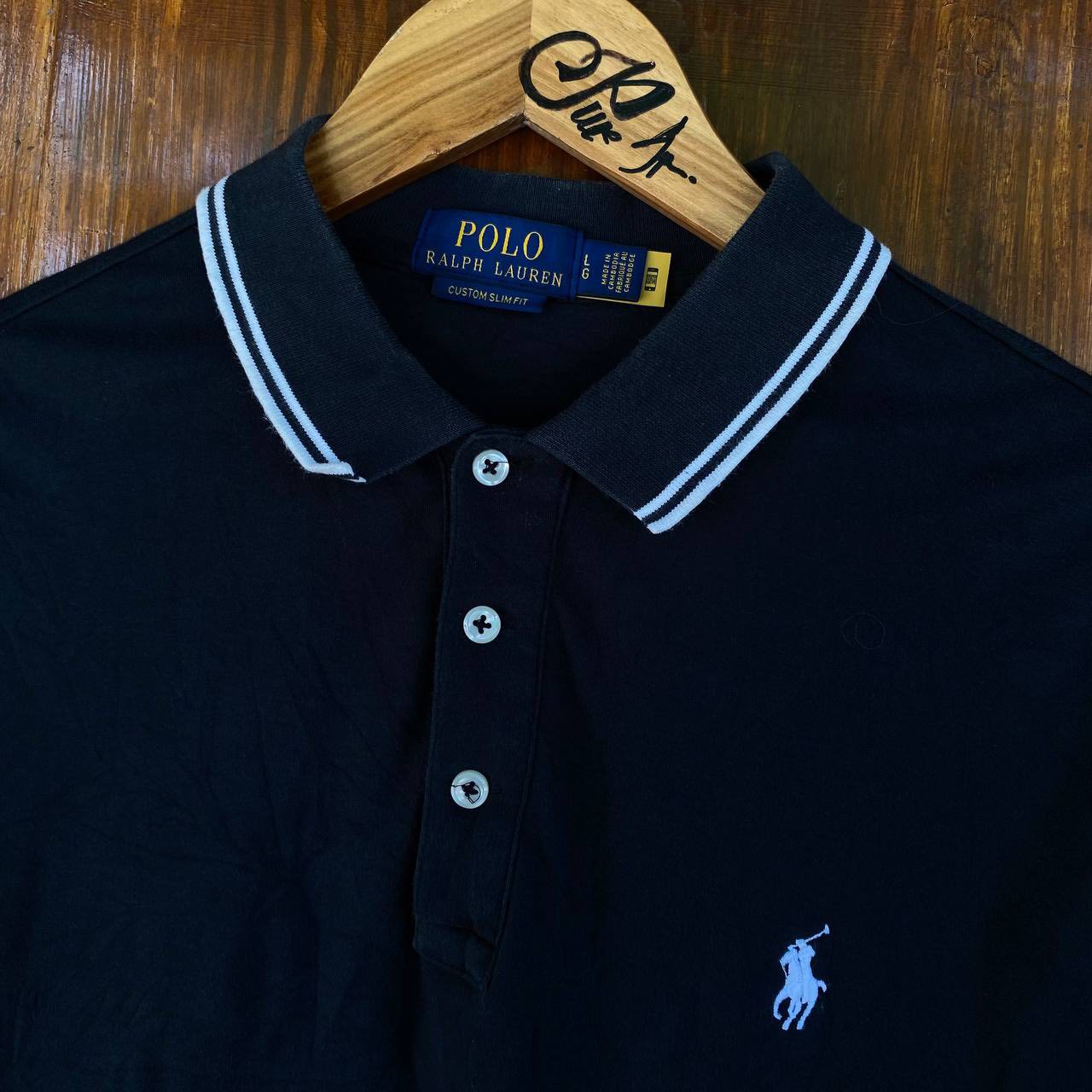 Twin Tipped White Pony Black Polo Shirt!