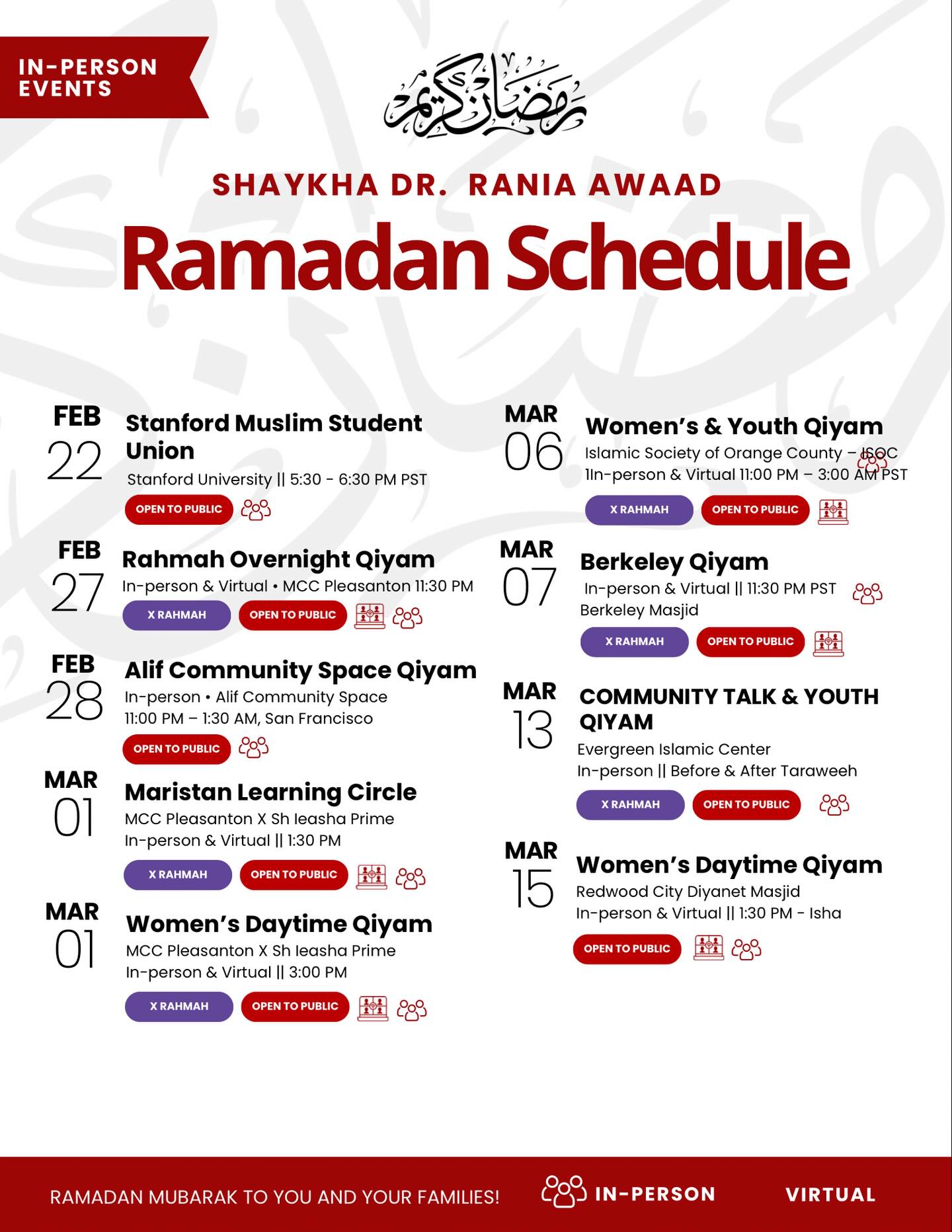 Scroll for In-Person & virtual events this Ramadan with Shaykha Dr