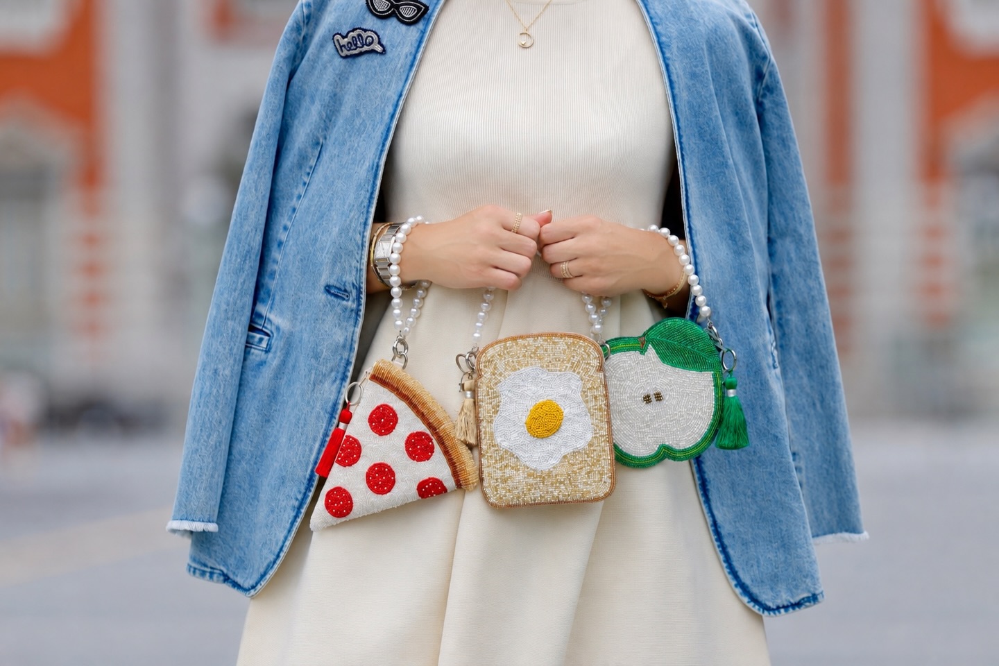 NINA BAGS ヒョウ柄ビーズ長財布 タッセルパール付き NINA BAGS | Singapore Singapore