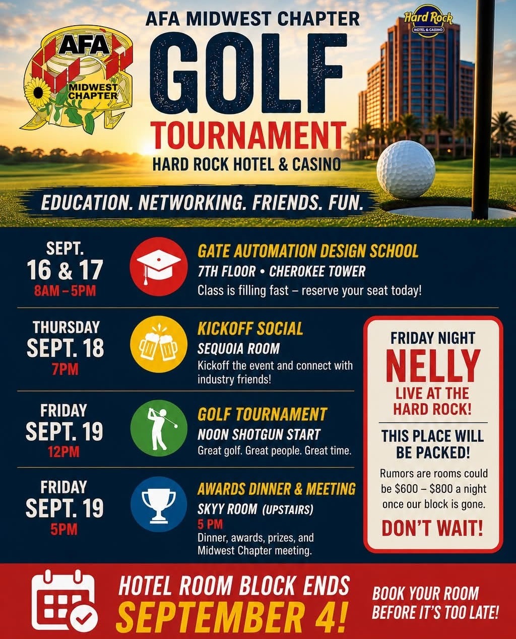AFA Midwest Chapter event in Catoosa, OK, with gate school, golf