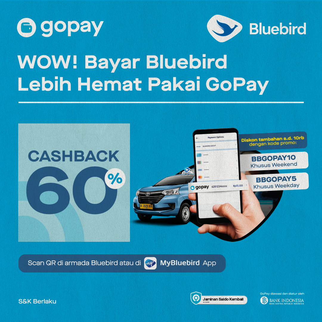 GoPay Indonesia - Mau bepergian gak perlu bingung, pesen taksi Bluebird ...