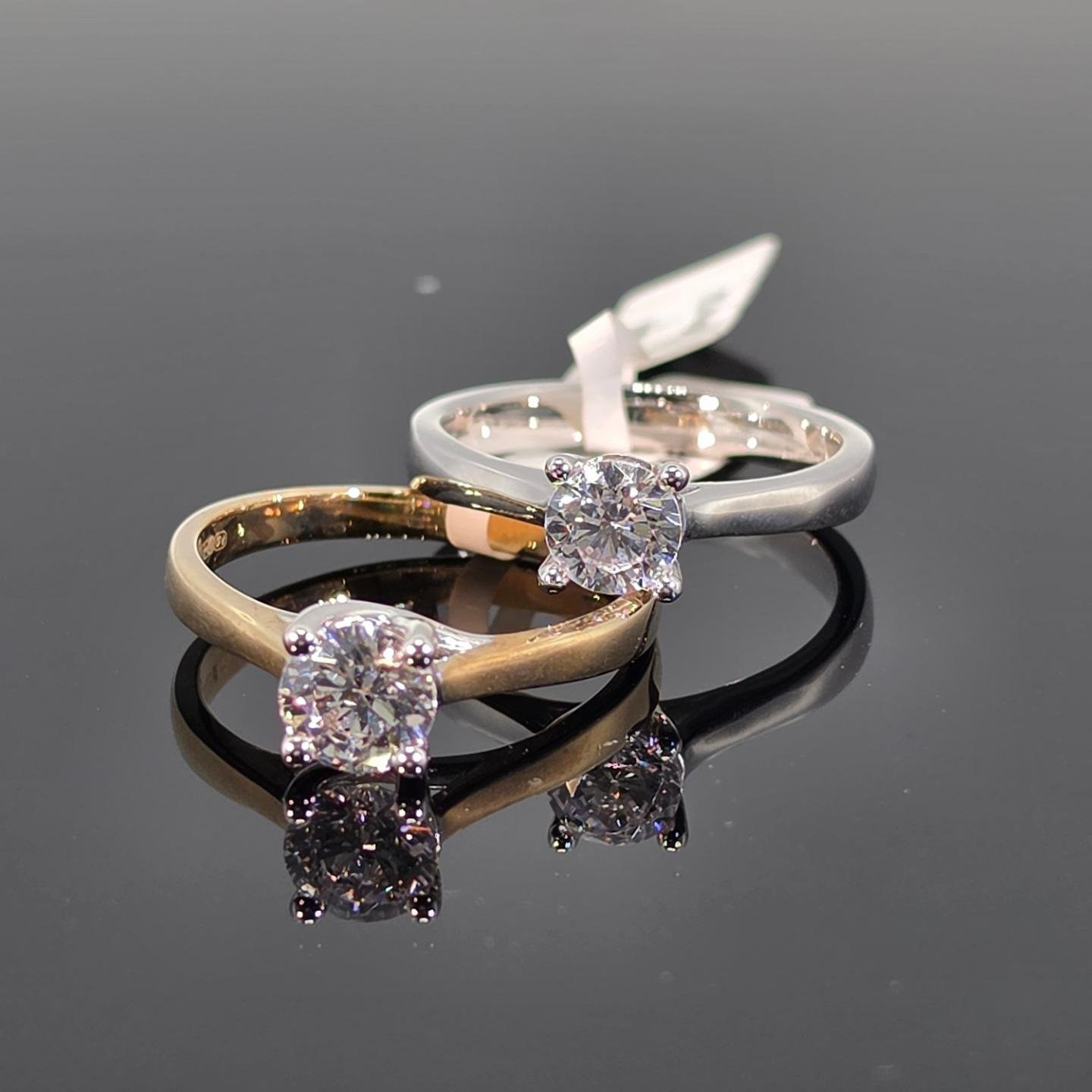 ladies 9ct gold dress rings Promise and 💫 1 9ct Gold and White Gold Cubic Zirconia Solitaire Ring €415 and €450 2 9ct Gold Three Stone Cubic Zirconia Oval Bezel Set Ring €365 YGroup_Evalise