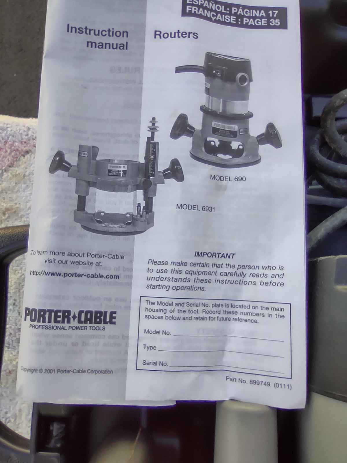 PORTER CABLE ROUTER 6931- PLUNGE - IN HARD CASE with MANUAL - Routers ...